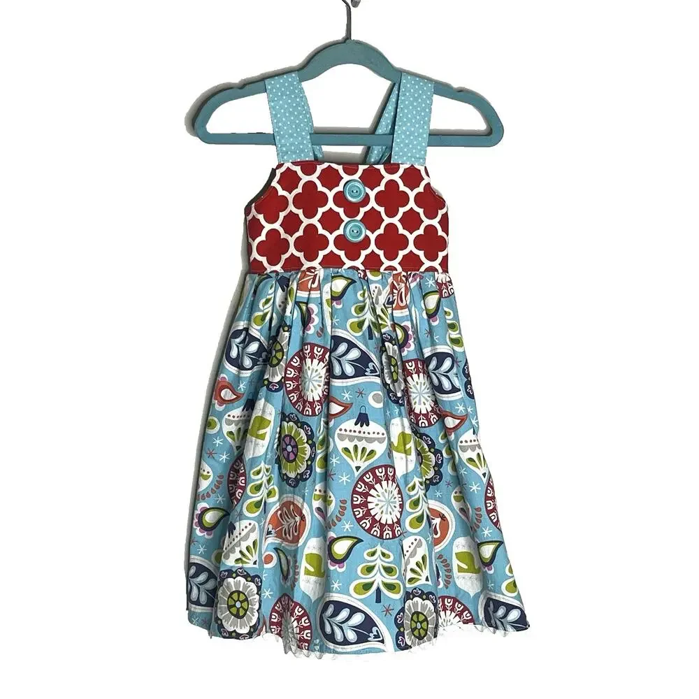 Handmade Girls Dress Jumper Size 3-4 Red White Bodice Christmas Theme Full Skirt